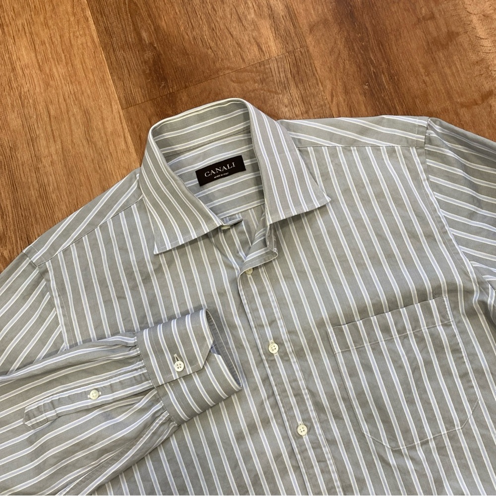 Canali Dress Shirt Mens 15.5/39 Striped Button Up Long Sleeve Made in Italy